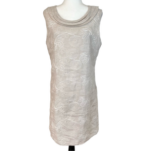 Lina Tomei Italy 100% Linen Scoop neck Sleeveless Pocket Womens Large Embroidery